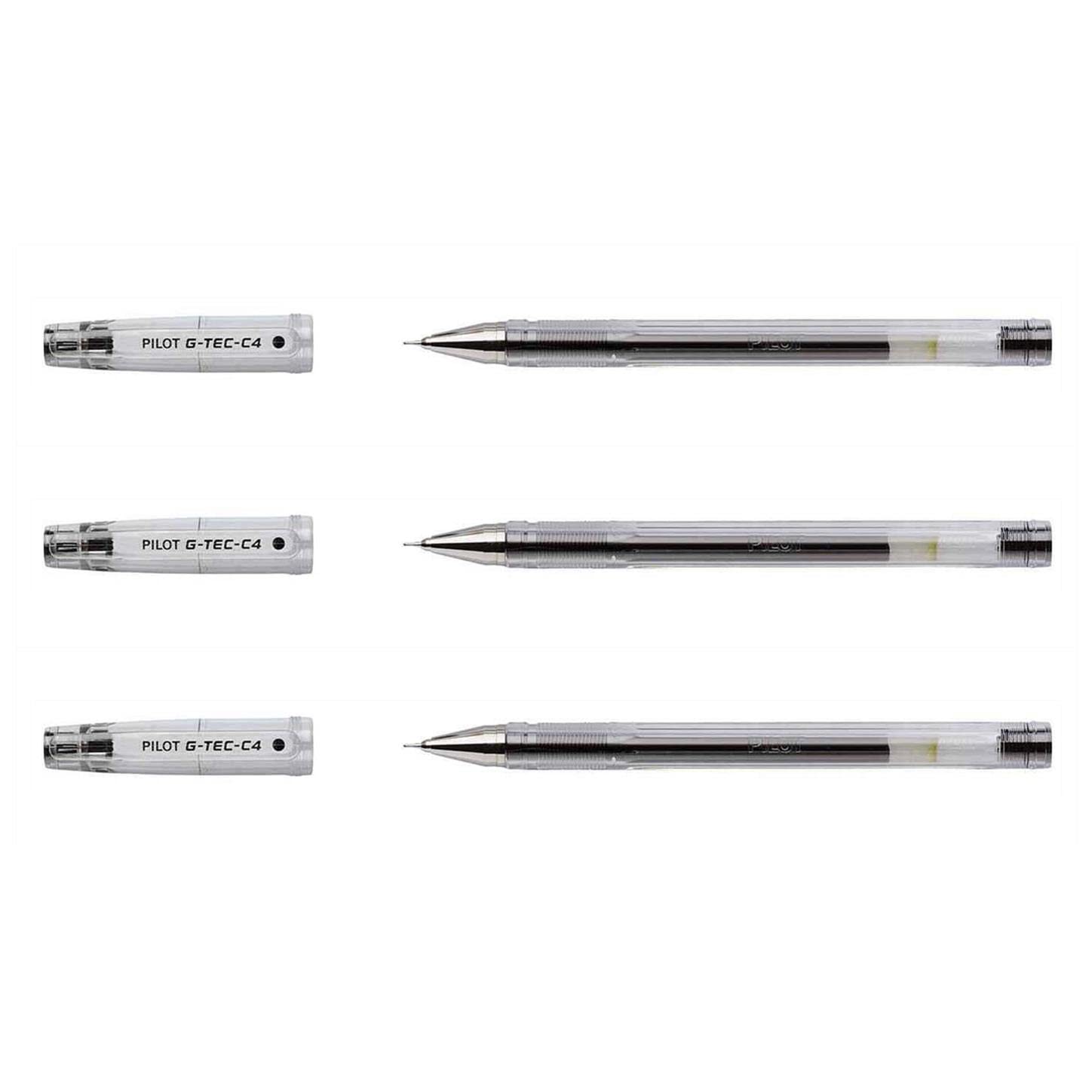 Pilot G - Tec C4 Gel Microtip Rollerball Pen, 0.4 mm Tip - Black, Pack of 3