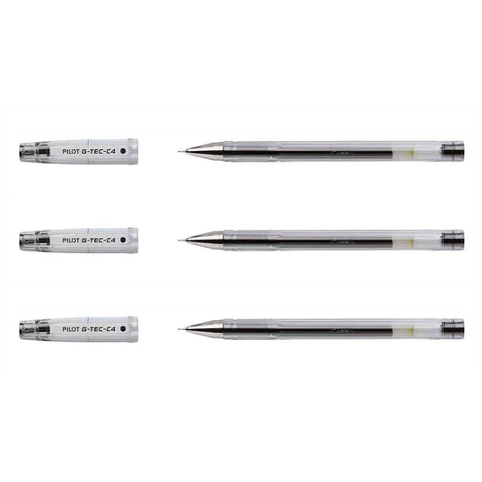 Pilot G - Tec C4 Gel Microtip Rollerball Pen, 0.4 mm Tip - Black, Pack of 3