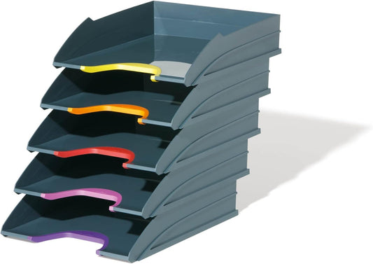 Durable Varicolor Letter Trays, Stackable Easy Organization, Gray, 5 Set