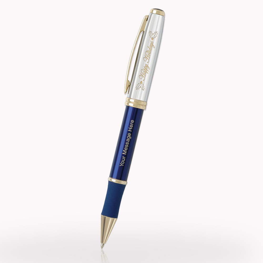 5 Custom Laser-Engraved Executive Metal Ballpoint Pens With Happy Holidays Design. Available in 4