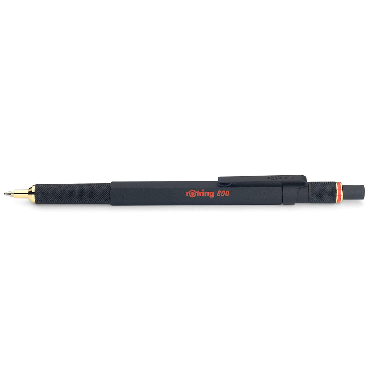 Rotring 800 Retractable Ballpoint Pen, Metal Barrel, Medium Point, Black Ink, Refillable, 1 Count
