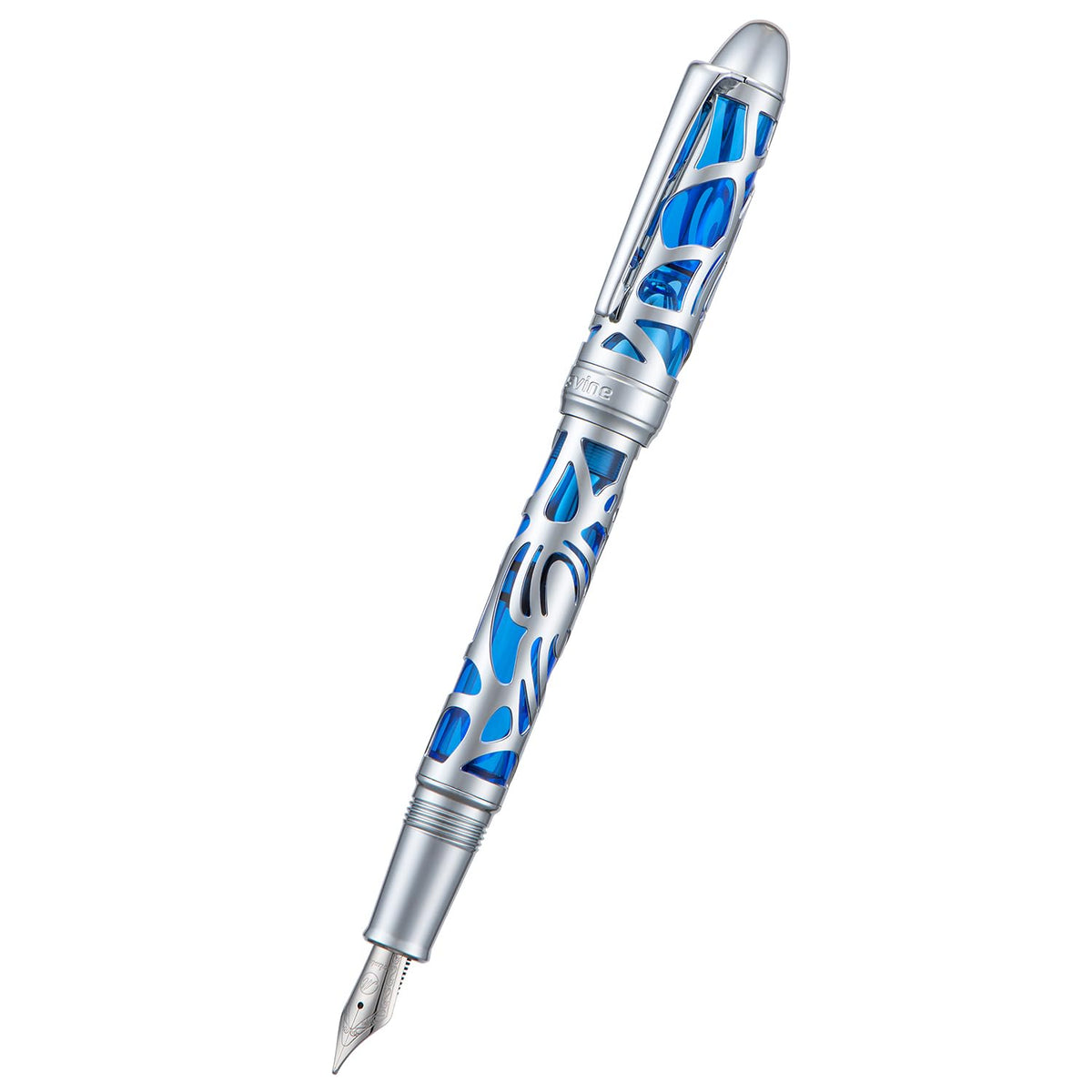 Asvine P80 Piston Filling Fountain Pen Medium Nib, Spider Skeleton Transparent Blue Acrylic Pen
