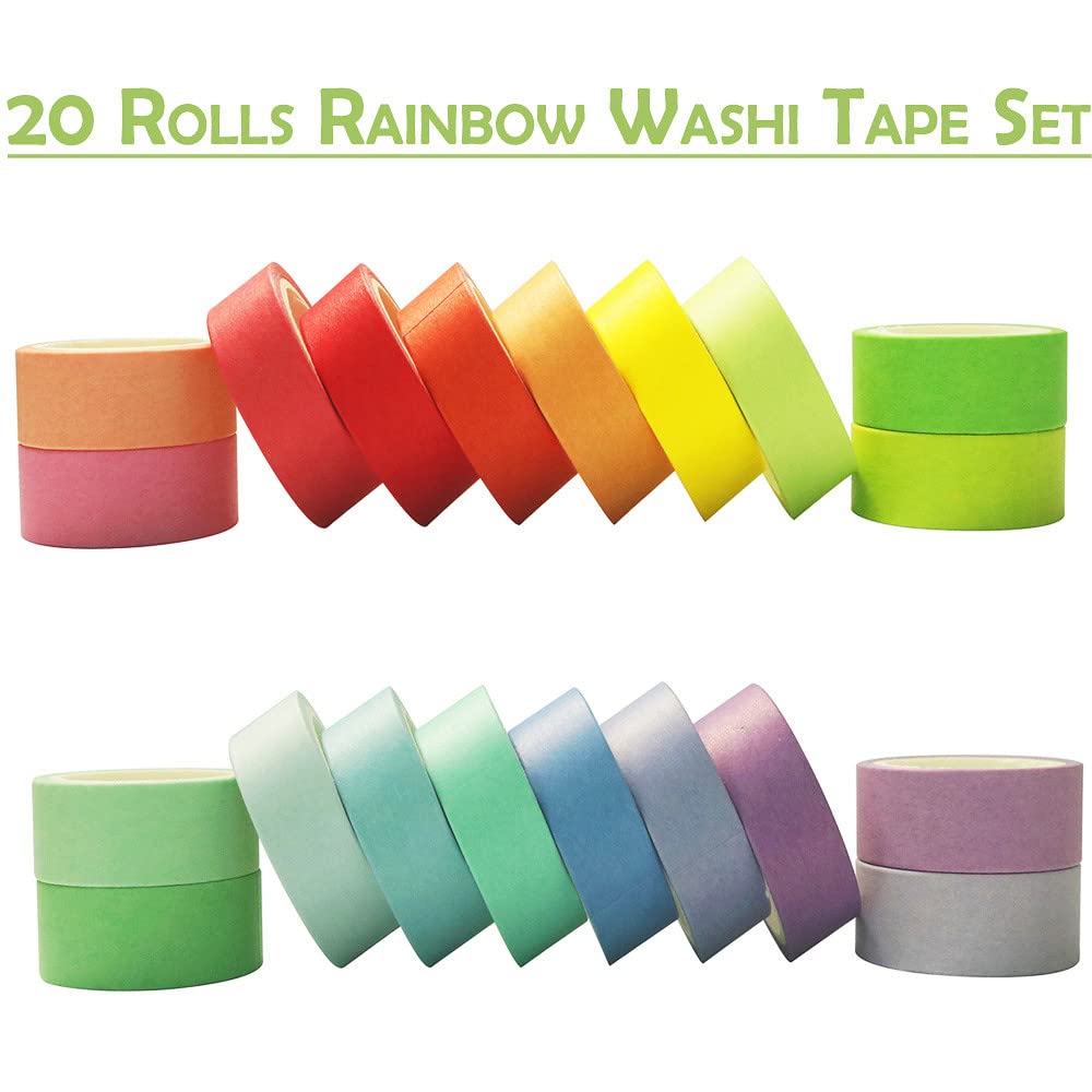 Maartla 20 Rolls Washi Tape Set, Rainbow Washi Tape Colorful Masking Tape 15mm Wide, Decorative