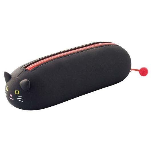 LIHIT LAB PuniLabo Zipper Pen Case/Pouch, Horizontal, 2.5" x 7.9", Black Cat (A7781-3), Pen: 2.5"x