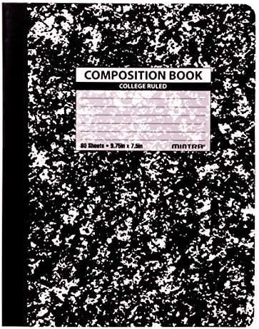 Mintra Office Composition Books - Sturdy Flexible Cover (1 Pack, Black Marble Comp - College Ruled)