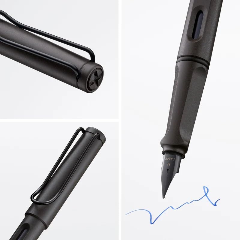 Lamy Safari Fountain Pen, Medium Nib + 5 Black Ink Cartridges (Matte Black)