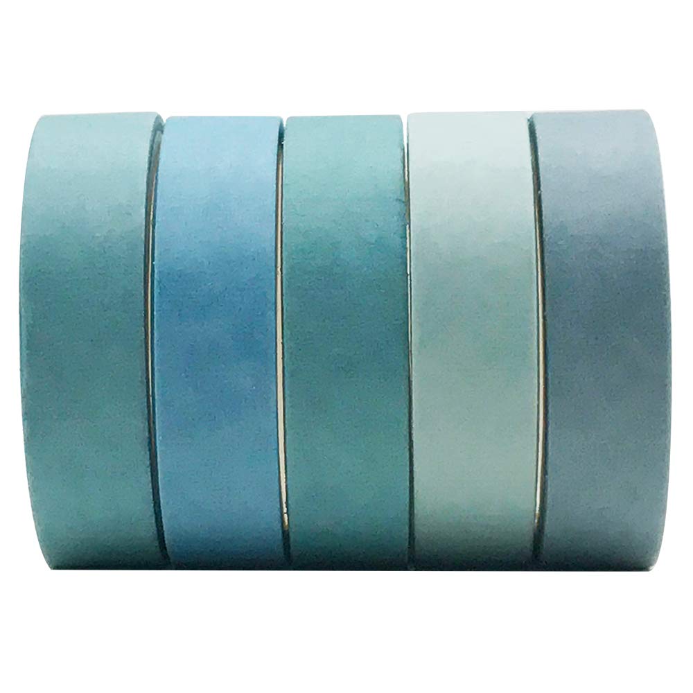EnYan 5 Rolls Vintage Blue Washi Tape Set, Japanese Masking Decorative Tapes for DIY Crafts and