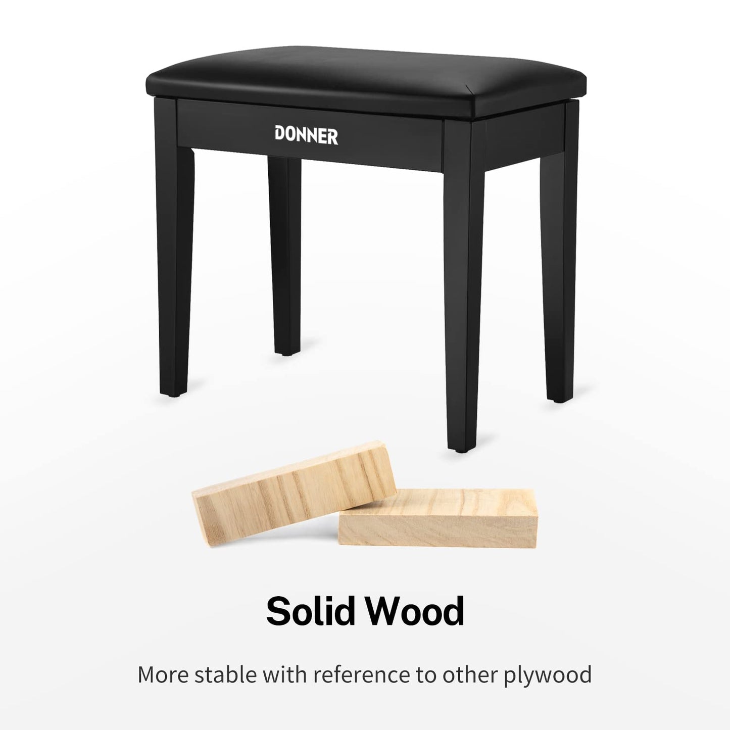 Donner Piano Bench with Storage, Solid Wood Keyboard Bench Piano Bookcase Stool Chair Seat with