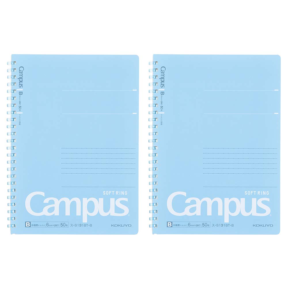Kokuyo Campus Soft Ring Notebook, A5, B 6mm Dot Ruled, 29 Lines, 50 Sheets, Blue, Set of 2