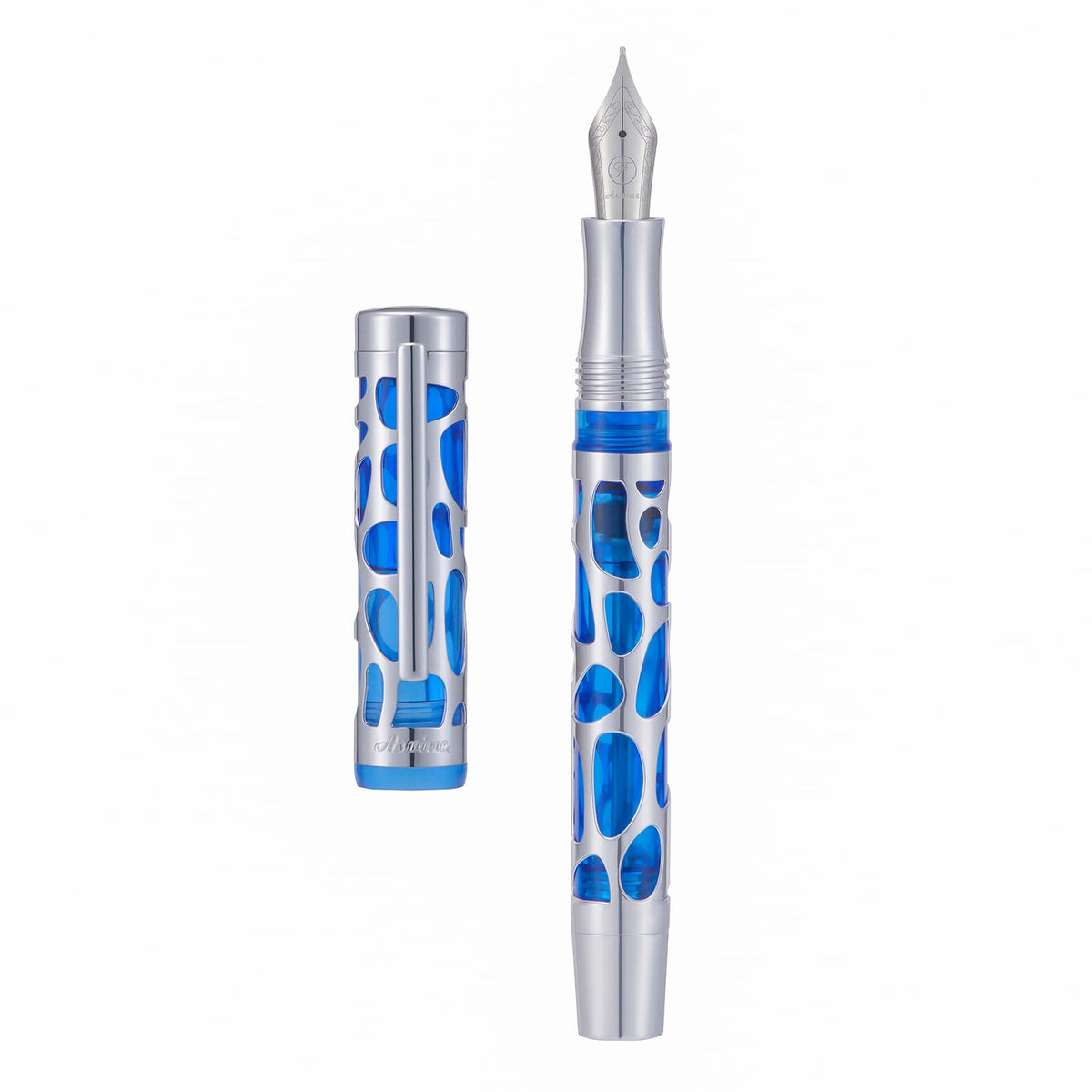 Asvine V169 Vacuum Filling Fountain Pen Medium Nib, Water Drop Skeleton Transparent Blue Acrylic