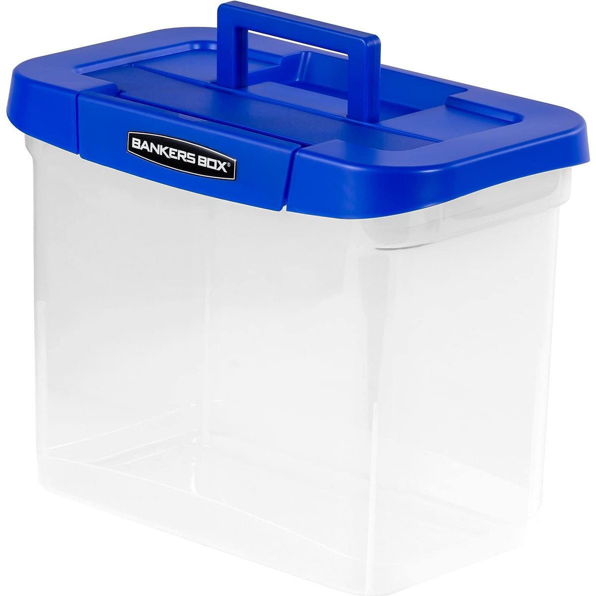 Heavy-Duty Portable File Box, Letter Files, 14.25"L x 10.6"W x 11"H, Clear/Blue