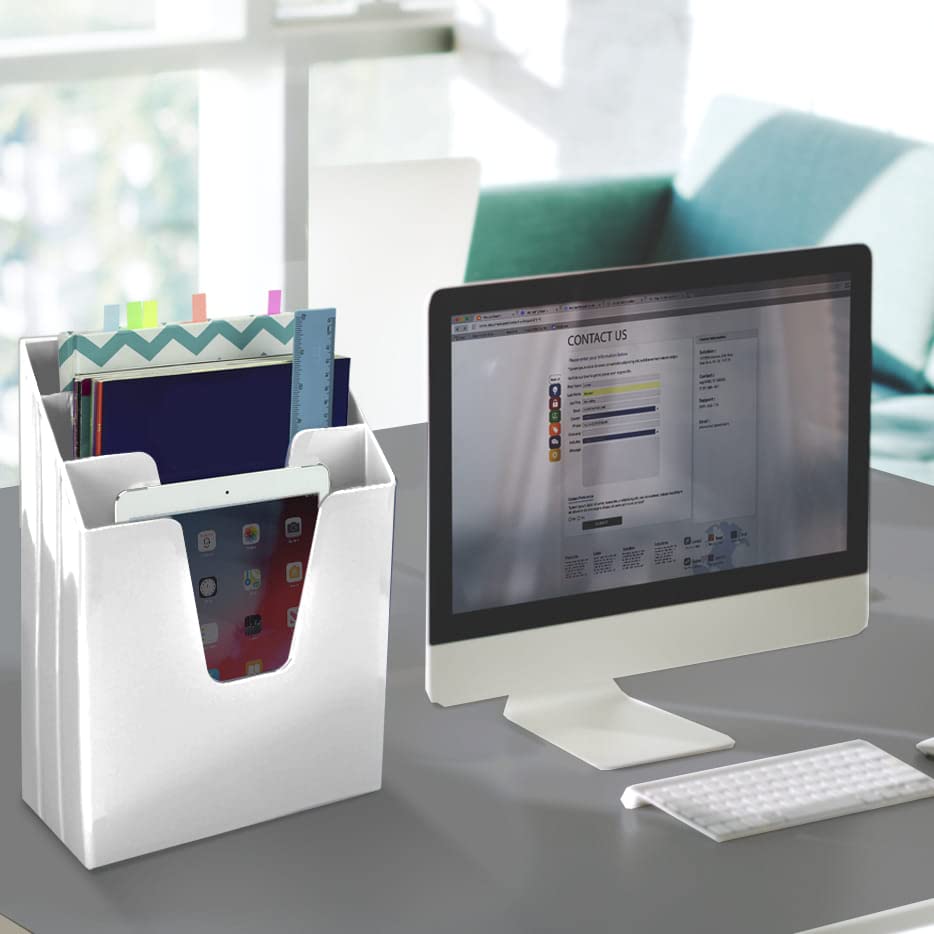 Acrimet Vertical Triple File Folder Holder Organizer Sorter, White