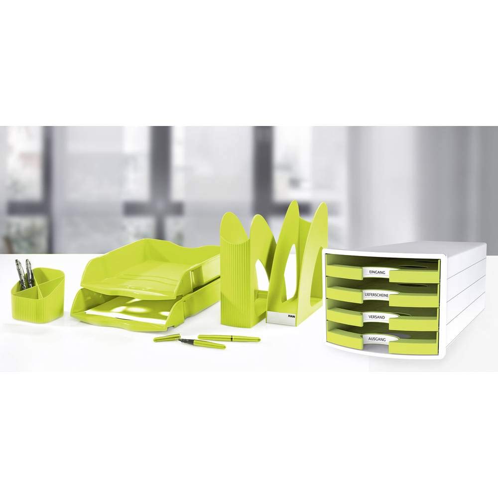 HAN 1013-50 Impuls Drawer Box DIN A4/C4 4 Open Drawers White/Trend Colour Lemon