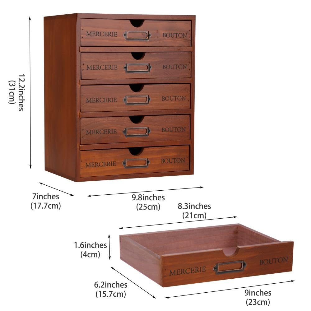 BoxSkivra Small Wooden Drawers Wooden Box with Drawer, Brown 5 Wood Drawer