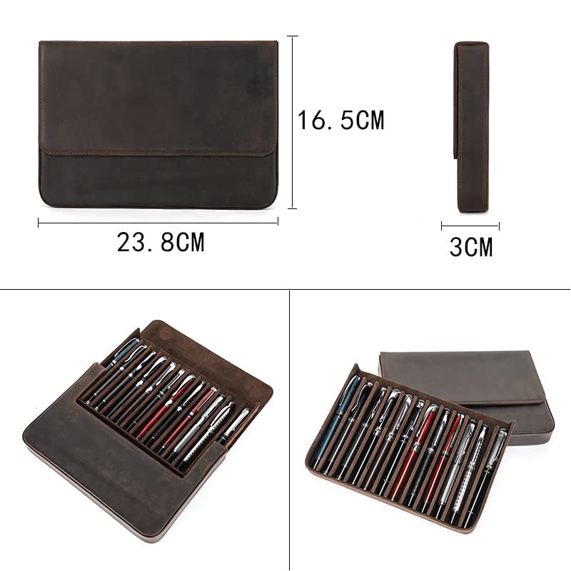 MIVLXLX 12 Slot Fountain Pen Case, Handmade Magnetic,Christmas Gift(Coffee)