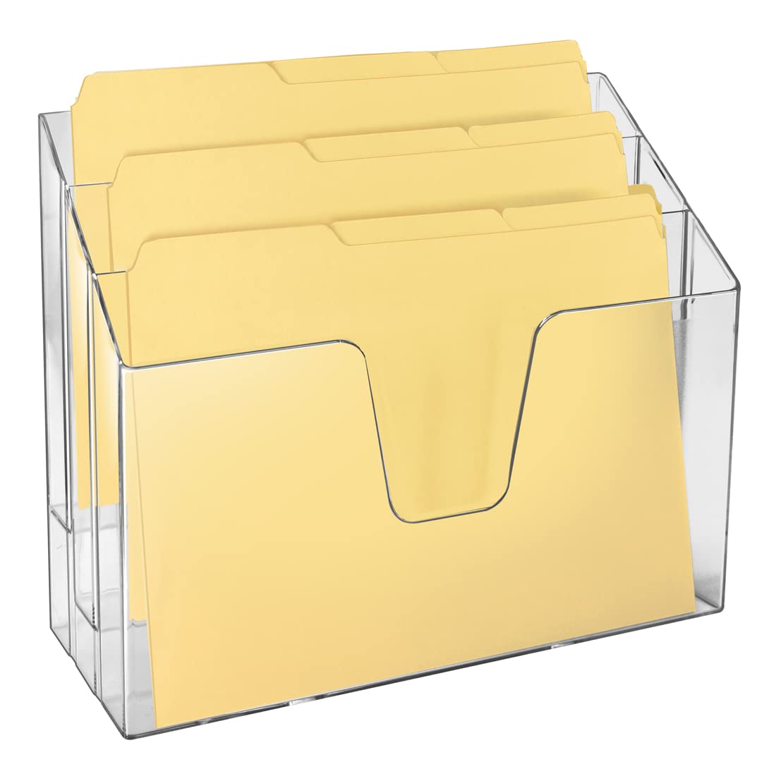 Acrimet Horizontal Triple File Folder Organizer Sorter, Letter Size, Clear