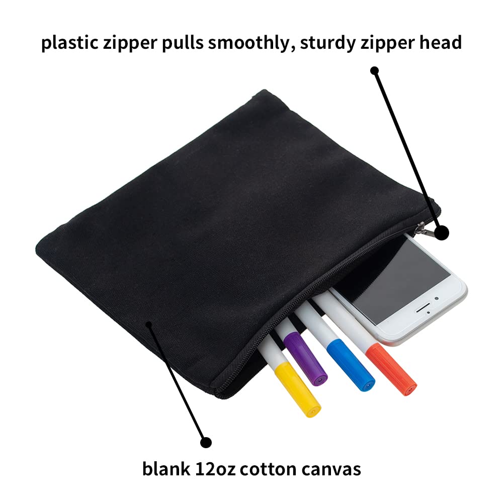 Aspire 6-Pack Cotton Canvas Makeup Bags with Zipper, 8 x 6 Inch