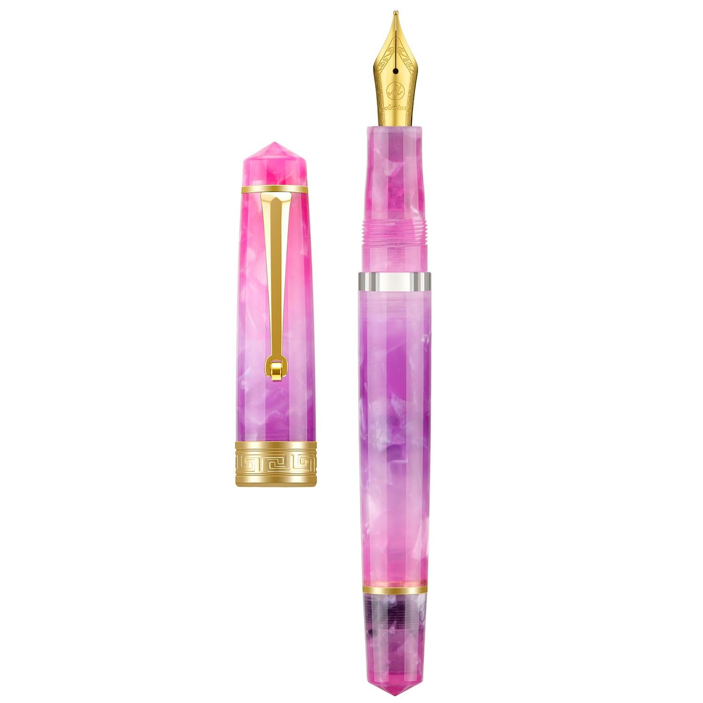Asvine P20 Piston Fountain Pen Gradual Purple Resin, Iridium Medium Nib Gold Trim Smooth Writer