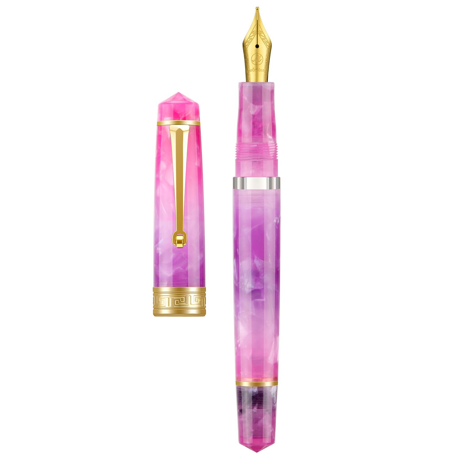 Asvine P20 Piston Fountain Pen Gradual Purple Resin, Iridium Medium Nib Gold Trim Smooth Writer