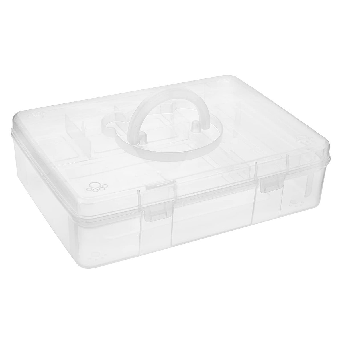 BTSKY 2-Tier Cute Bear Storage Box with Removable Divided Tray Portable Clear Plastic Art Craft