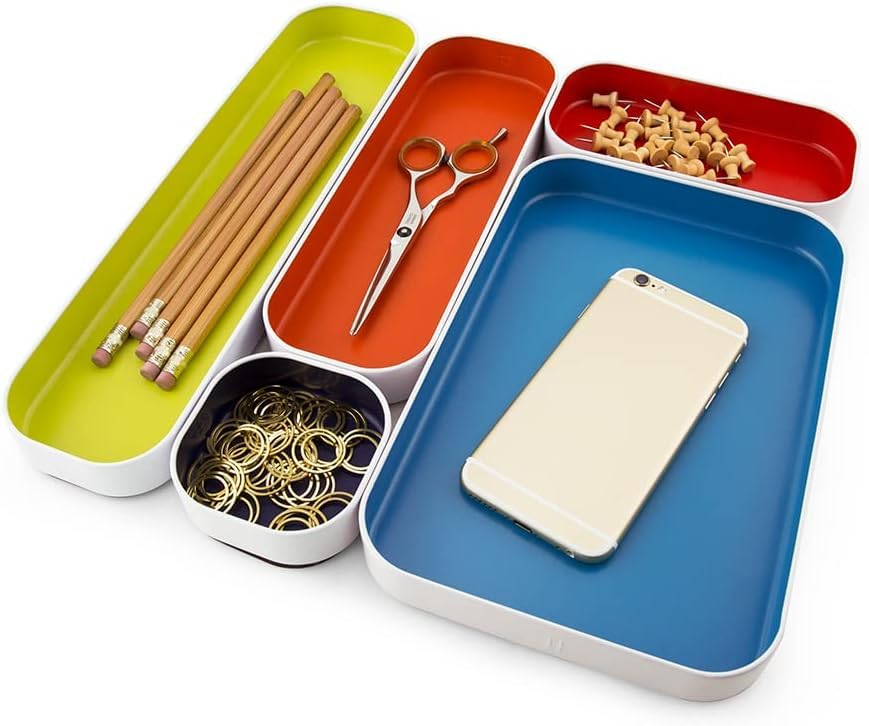 Three by Three Seattle Metal Drawer Organizer Tray Set, 5-Pc, 1" (Assorted)