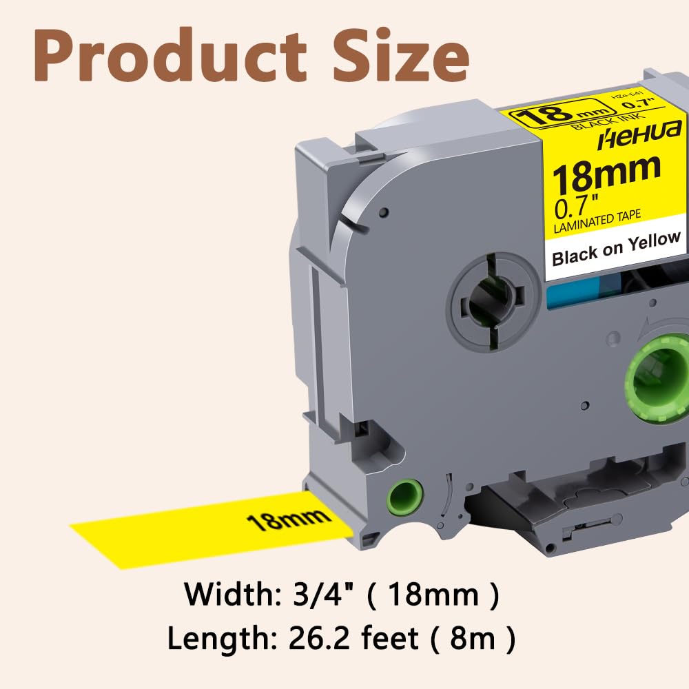 Hehua TZ641 3PK Compatible for Brother 18mm Label Tape Black on Yellow