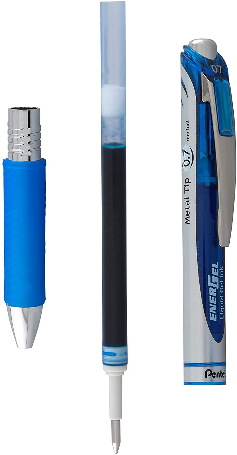 Pentel Energel 0.7 mm Liquid Gel Ink Pens - Pack of 5 Blue Deluxe RTX Pentel Pens with 3 Refills