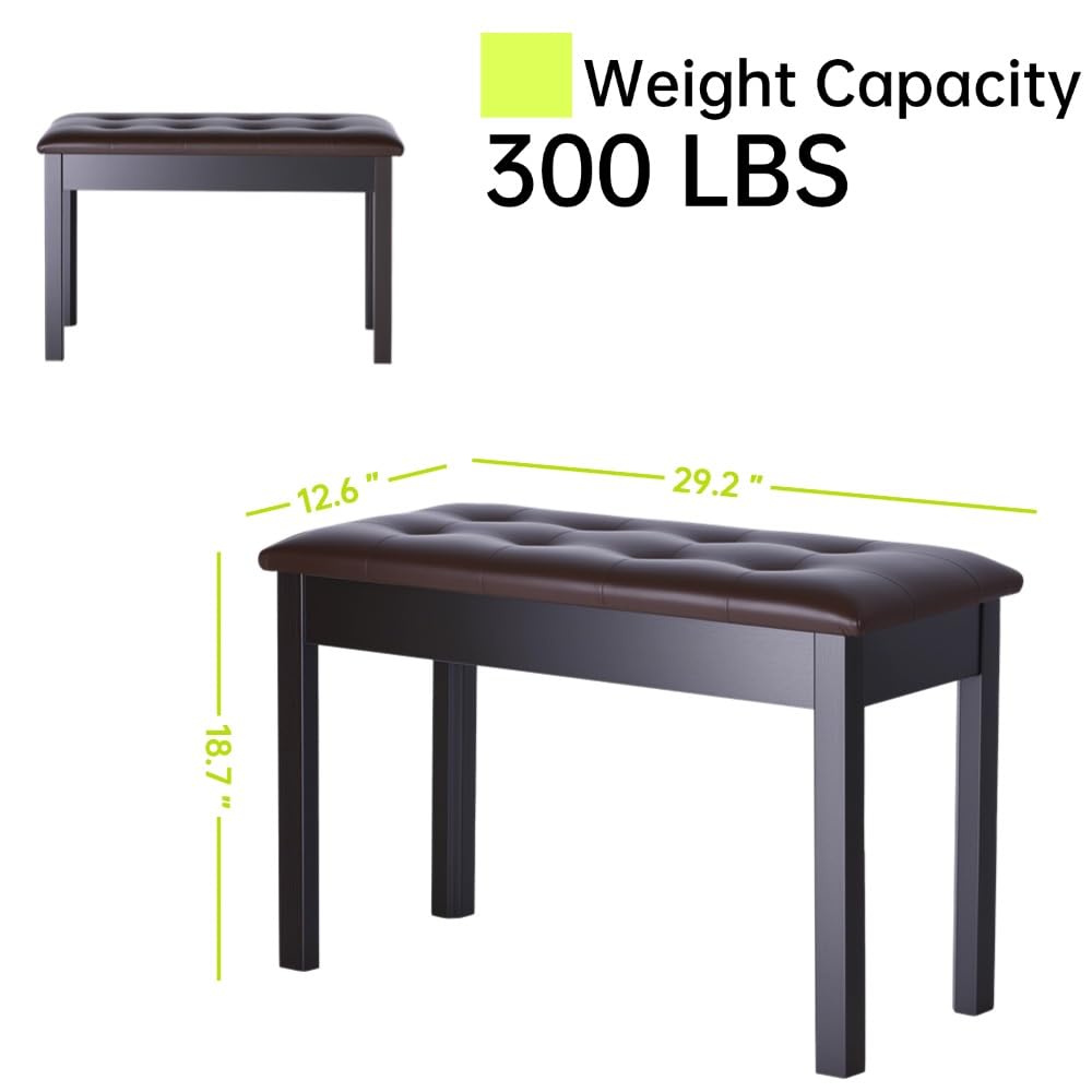 Sanpuli Solid Wood Duet Piano Bench with Storage, Piano Stool and Padded Cushion, Keyboard Bench