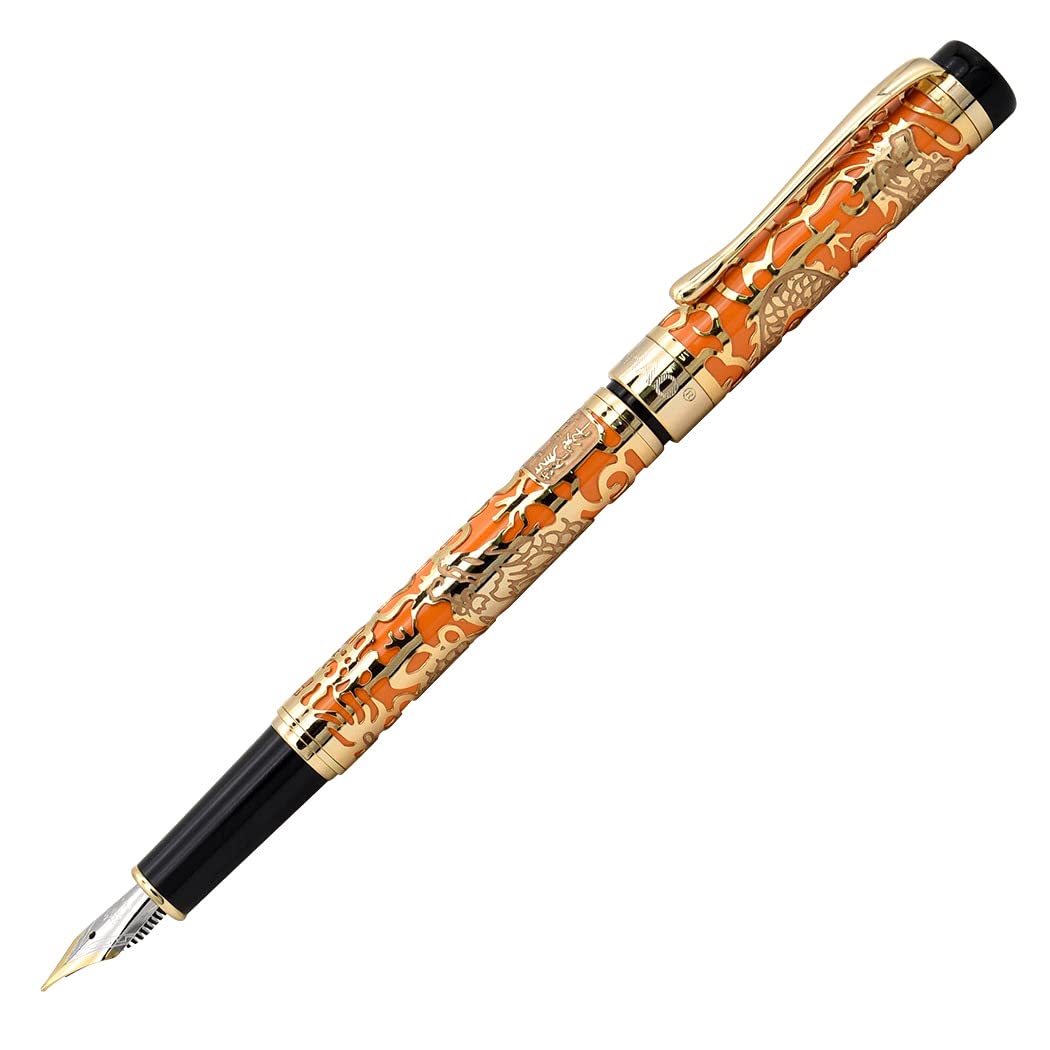zoohot Jinhao Dragon Pen Fine Nib Fountain Pen with Converter and Box Set (Orange)
