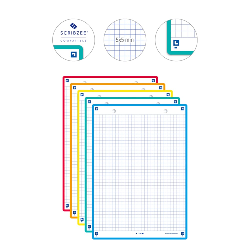 OXFORD Revision 2.0 Pack of 50 Bristol Cards A5 (14.8 x 21 cm) Small Squares on Both Sides - Frame