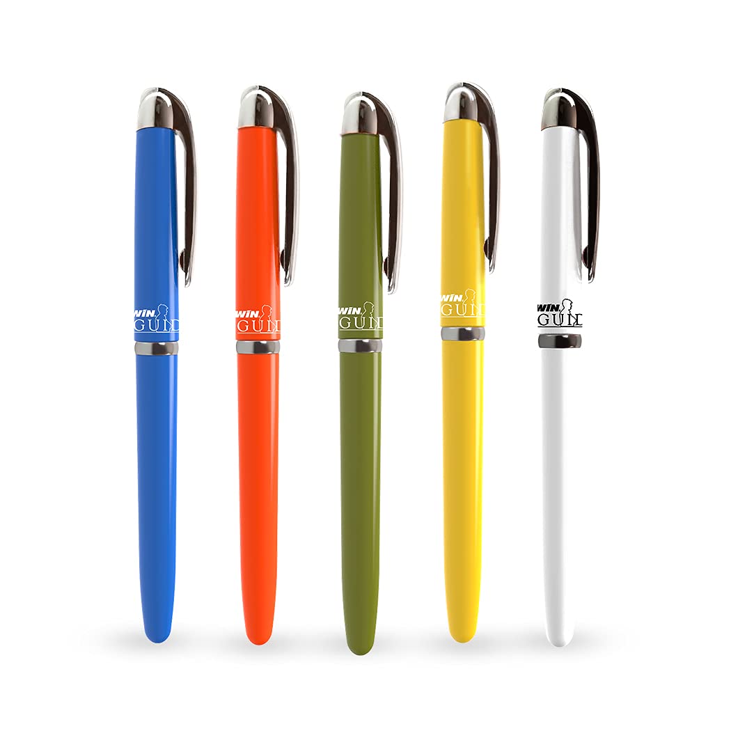 WIN Guide Ball Pens | 10 Blue Ink Pens | 0.6 mm Tip | Smooth Writing | Lightweight Multicoloured