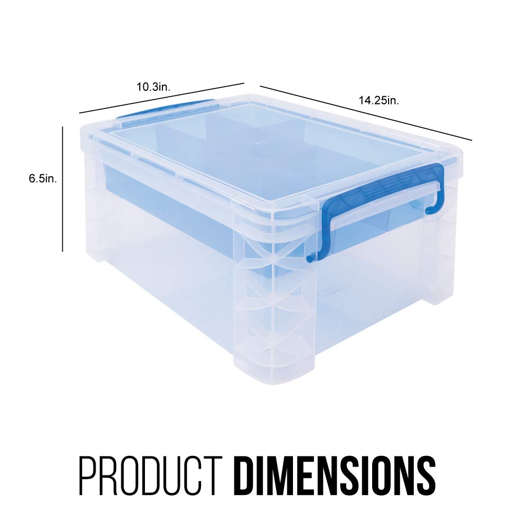 Advantus Super Stacker Divided Storage Box, 6 Sections, 6.5" x 10.3" x 14.3", Clear/Blue