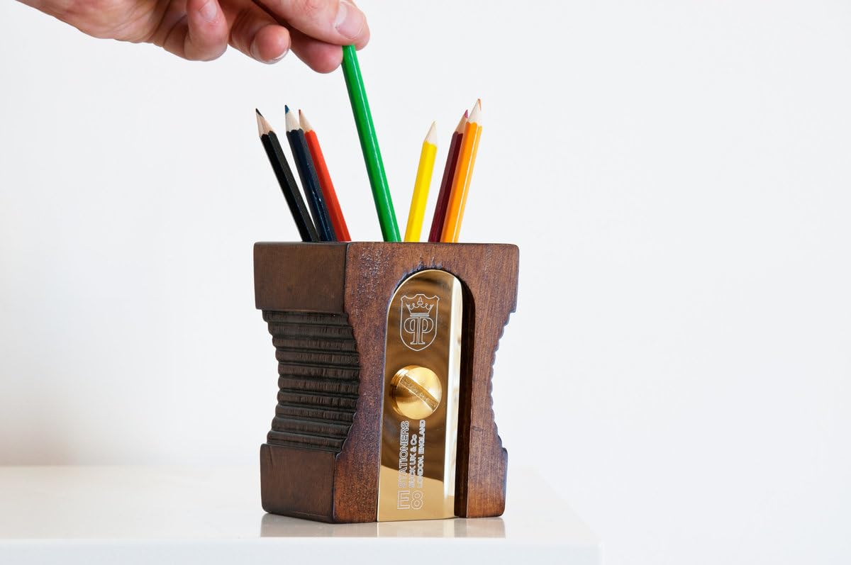 Suck UK Pen Holder For Desk - Stationary Organiser - Wooden Pen Pot - Novelty Pencil Sharpener