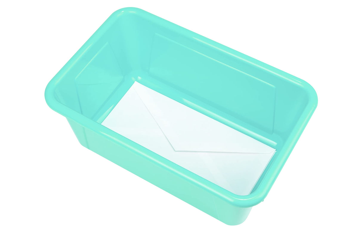 Storex Small Cubby Bins – Plastic Storage Containers for Classroom with Non-Snap Lid, 12.2 x 7.8 x
