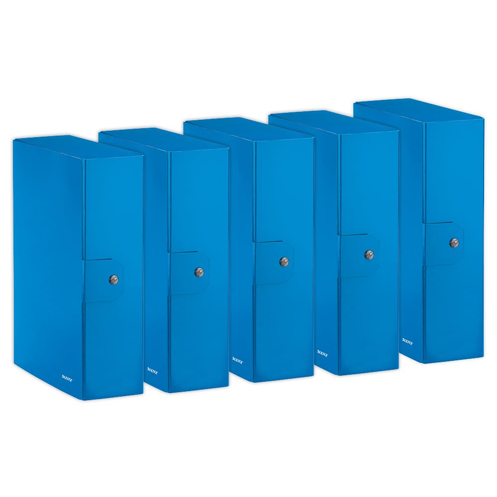 Leitz - Filing Box, Button Closure, in plasticized Cardboard, Blue Metallized, 24 x 35 x 10 cm