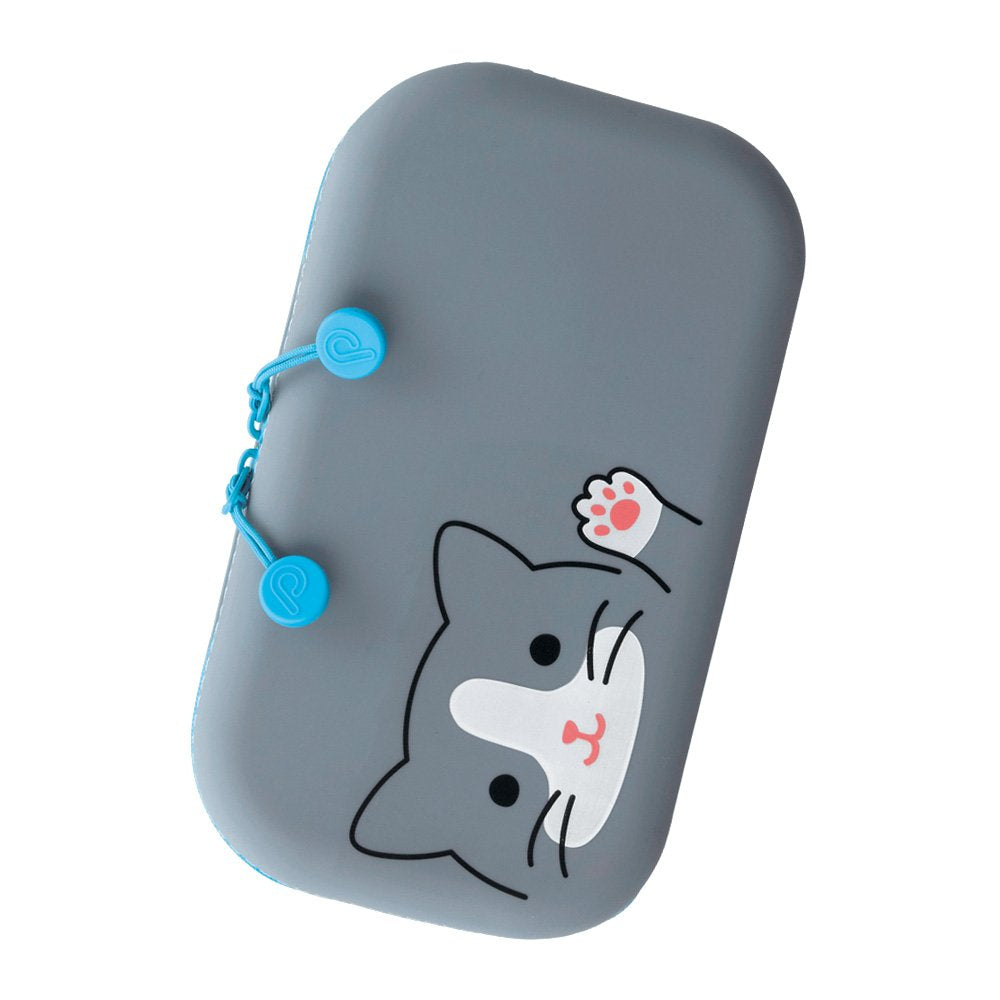 LIHITLAB PuniLabo Zipper Pouch, 7.5" × 1.5", Gray Cat (A7716-4)