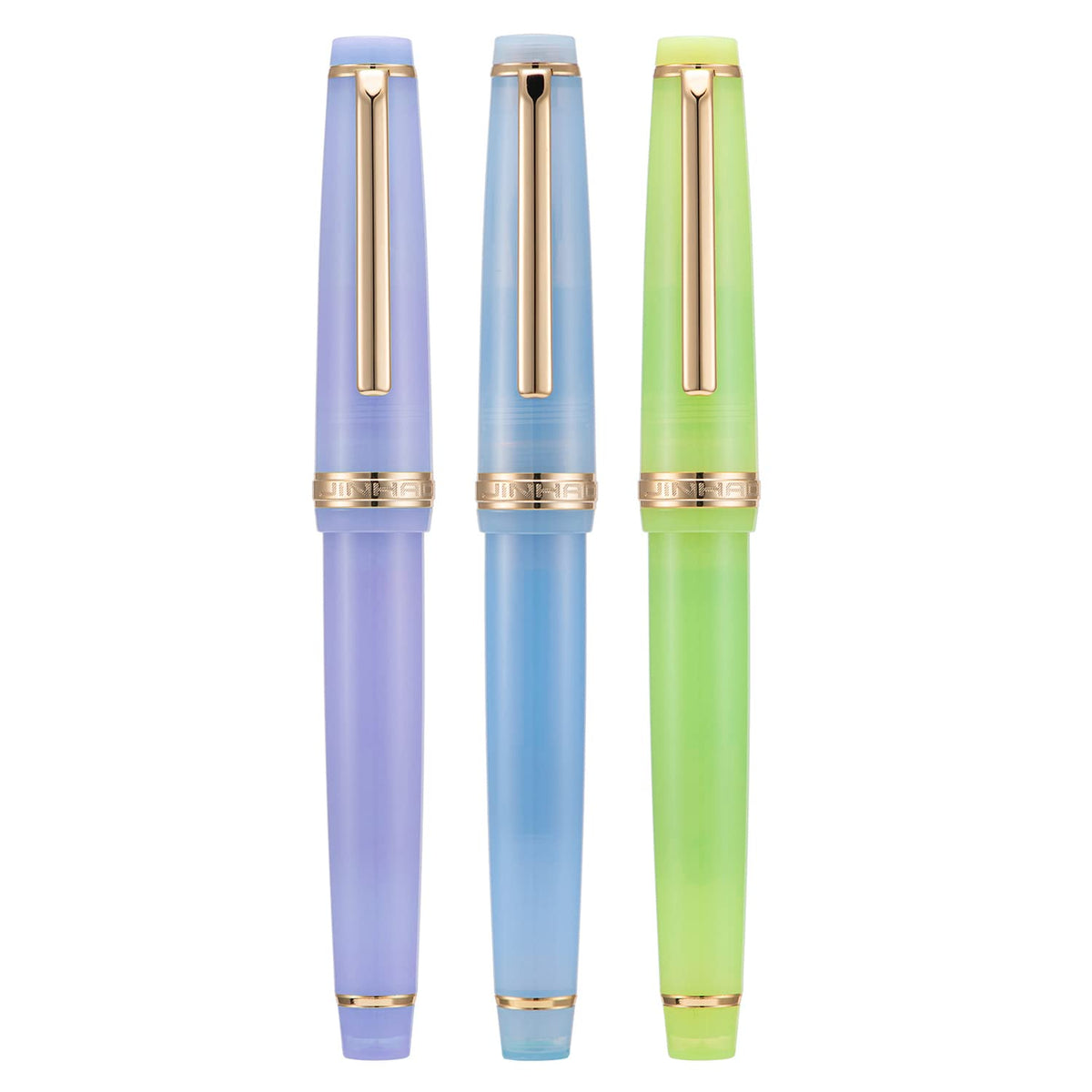 3 Pieces Jinhao 82 Fountain Pen Purple, Blue and Green Fine Nib Gold Trim with Converter Set