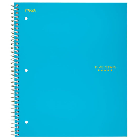 Five Star Spiral Notebook, 1 Subject, College Ruled Paper, 100 Sheets, 11" x 8-1/2", Color Selected
