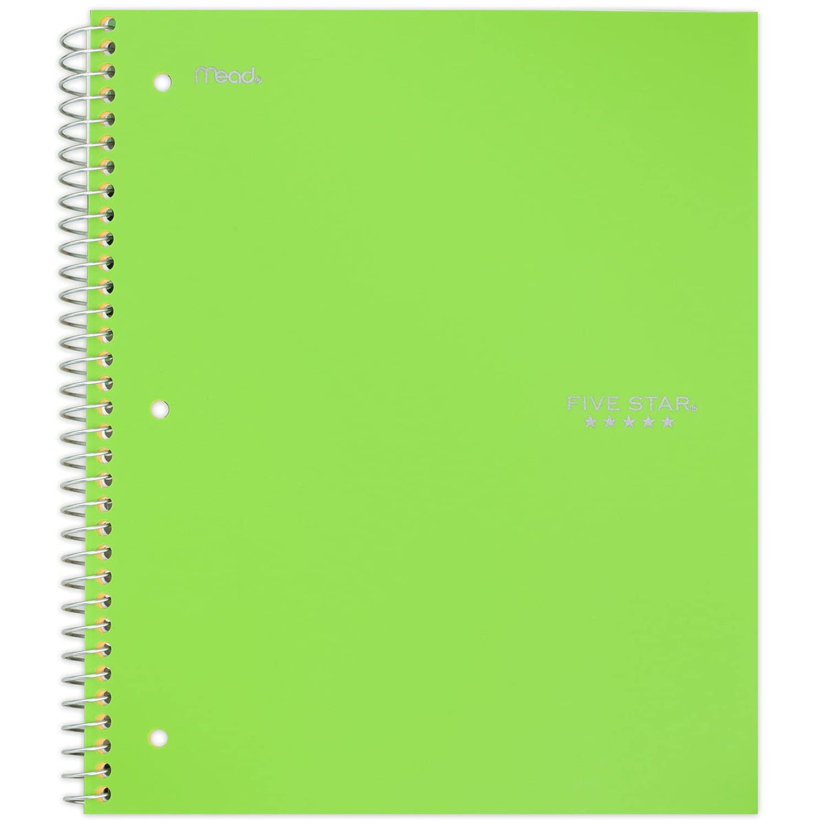 Five Star Spiral Notebook, 1 Subject, College Ruled Paper, 100 Sheets, 11" x 8-1/2", Lime (72140)