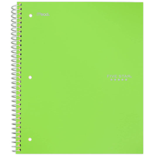 Five Star Spiral Notebook, 1 Subject, College Ruled Paper, 100 Sheets, 11" x 8-1/2", Lime (72140)