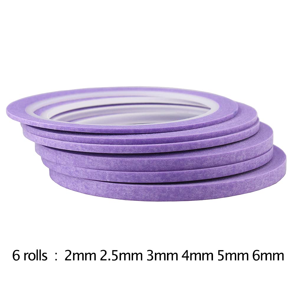 JINBING 6Rolls Washi Masking Tape for DIY Nail Arts Drawing Pattern Making 2mm 2.5mm 3mm 4mm 5mm