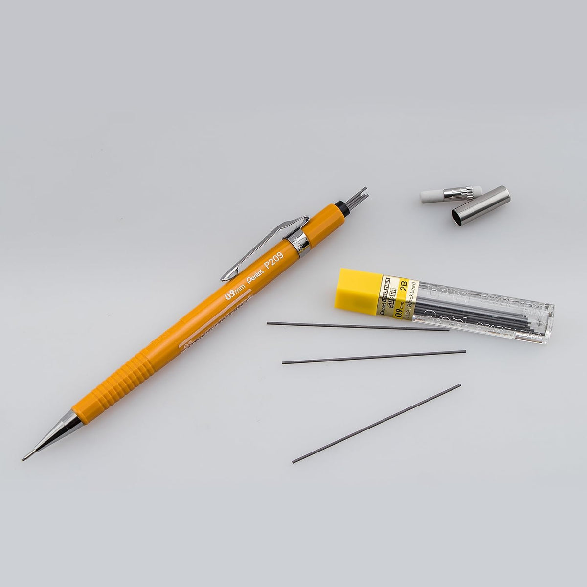 Pentel Sharp Mechanical Pencil 0.9mm With Lead & Eraser Refills, Yellow Barrel - Pack of 3
