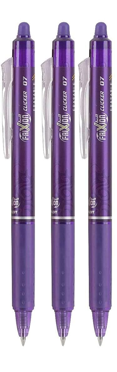 Advantage Gifts Clicker Retractable Erasable Gel Pens Fine Point (.7mm) Purple Ink 3-pk;