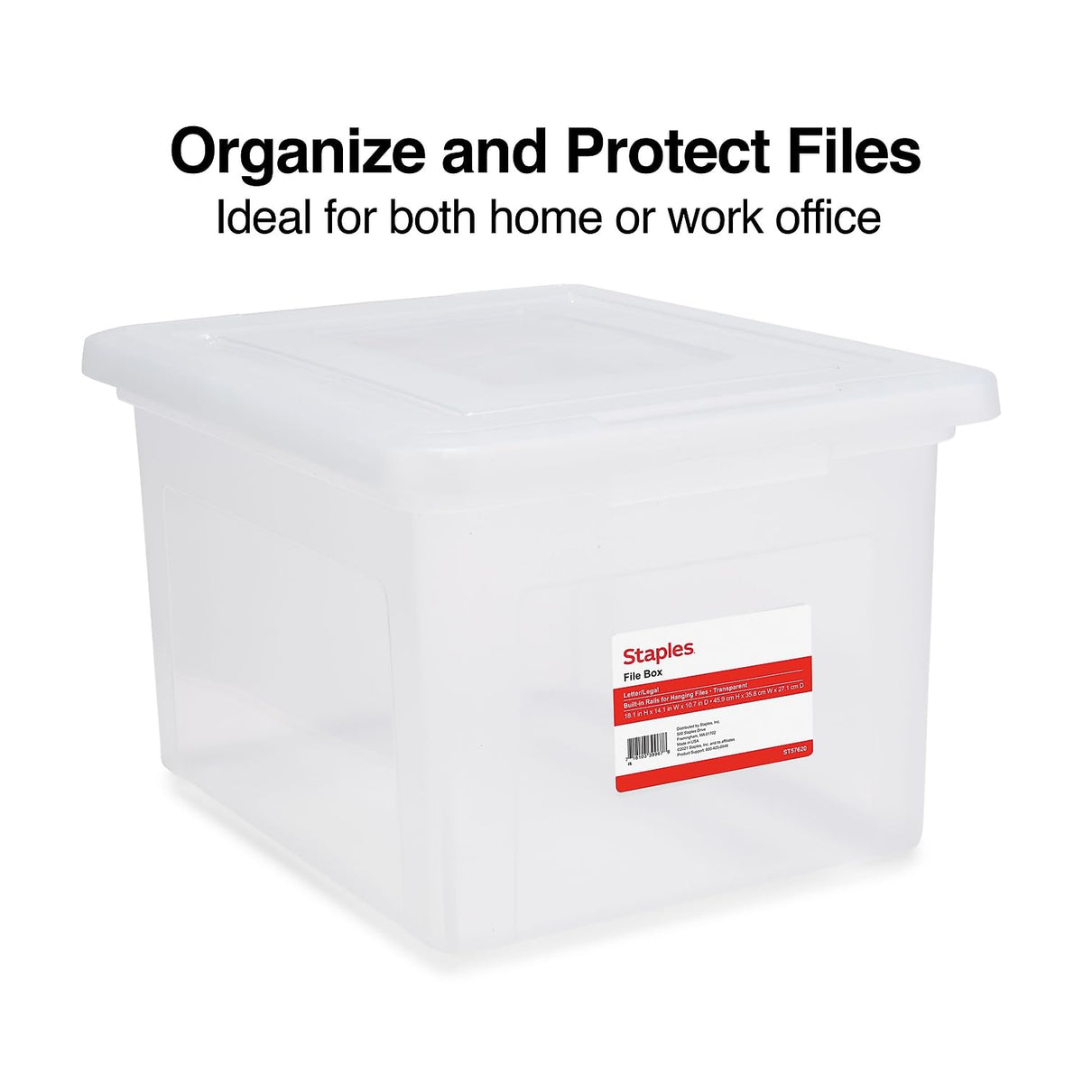 Staples Hanging File Folder Box, Storage Bin Organizer, Snap Lid, Clear