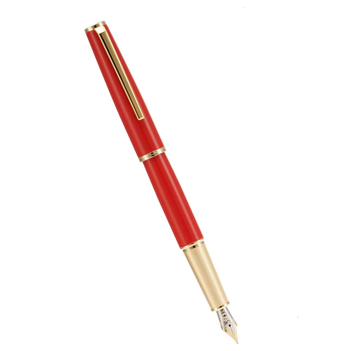 Jinhao 95 Metal Fountain Pen Fine Nib, Vivid Red with Golden Clip Writing Pen