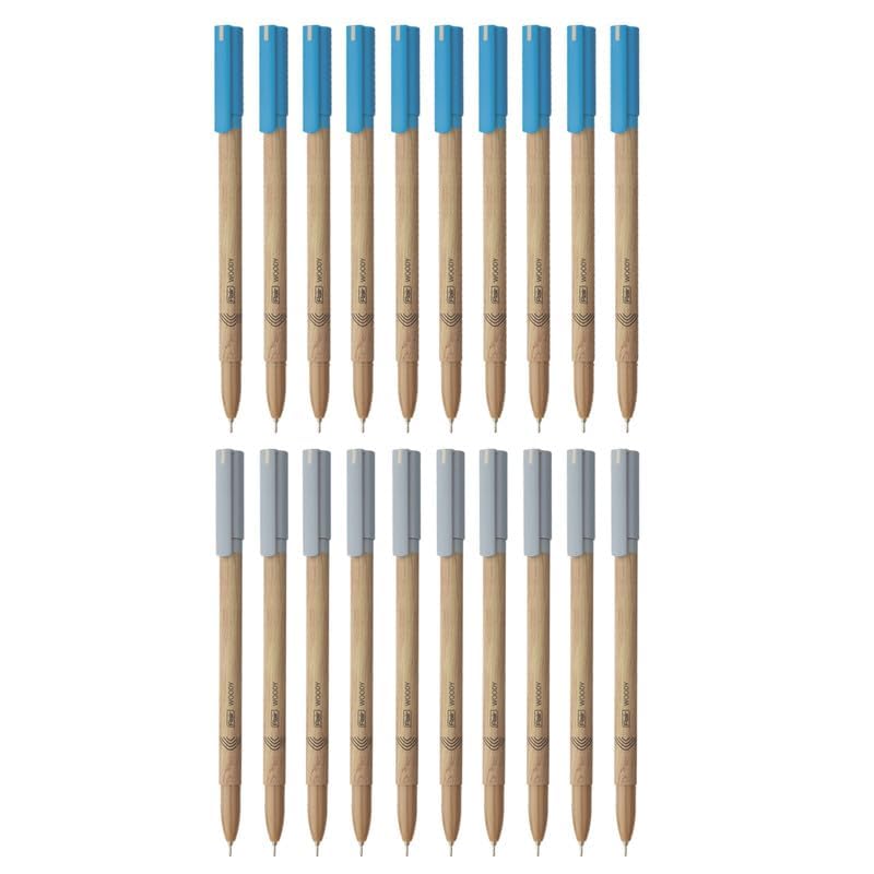 FLAIR Woody 0.7 mm Ball Pen Combo Pack | Attractive Woody Design | 10 Pcs Blue Ink & 10 Pcs Black