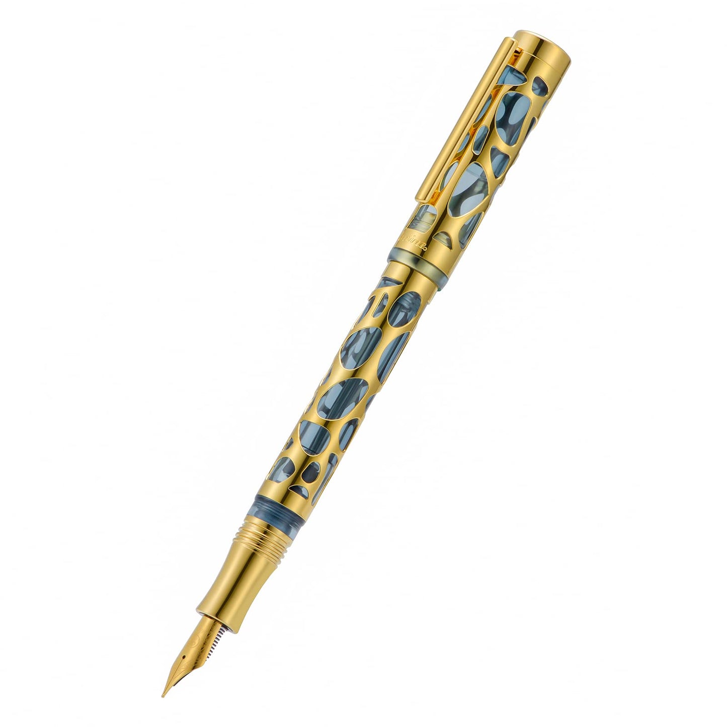 Asvine V169 Vacuum Filling Fountain Pen Medium Nib, Water Drop Skeleton Gold Trim Transparent Gray