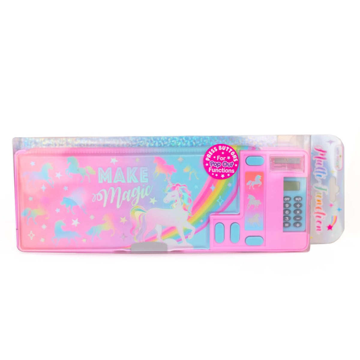 Hot Focus Unicorn Pencil Case – Multifunction Mechanical Pencil Box for Girls, 2 Compartments