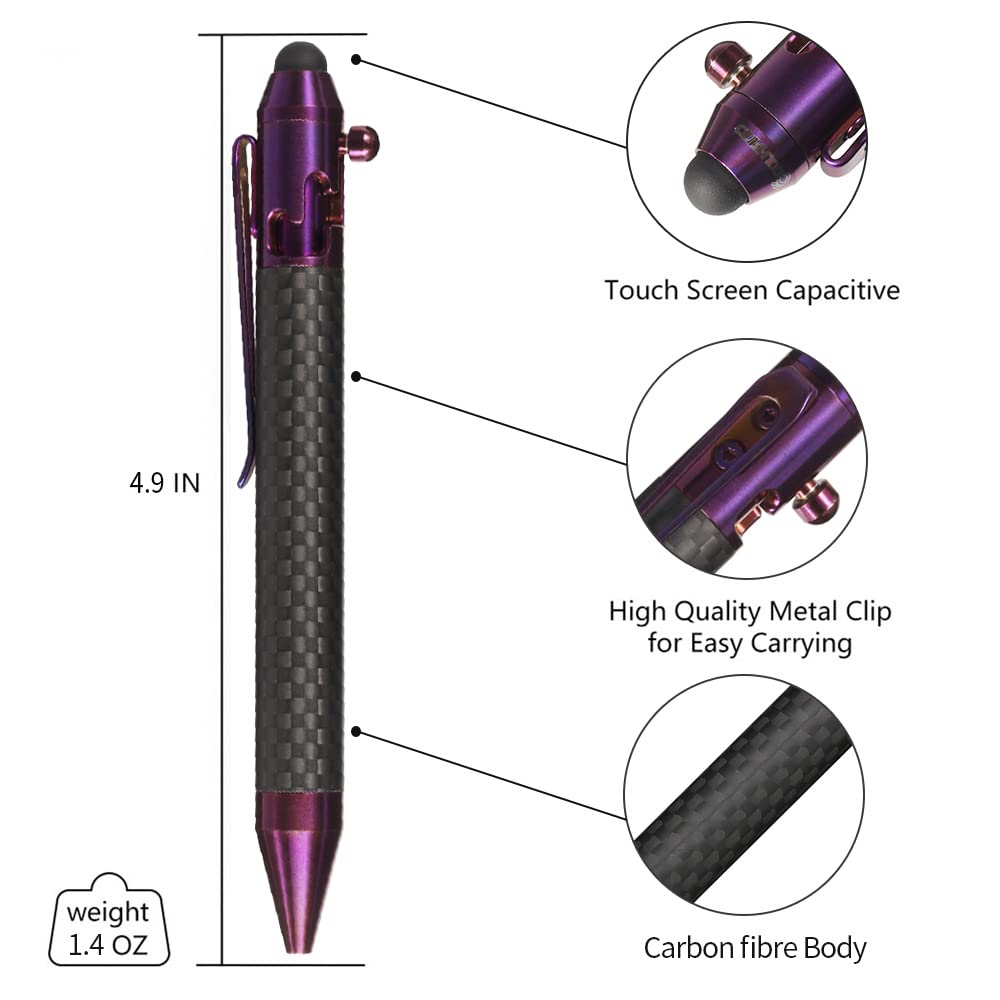 Cool Hand 4.9'' Carbon Fiber Bolt Action Pen with Retractable Stylus Tip