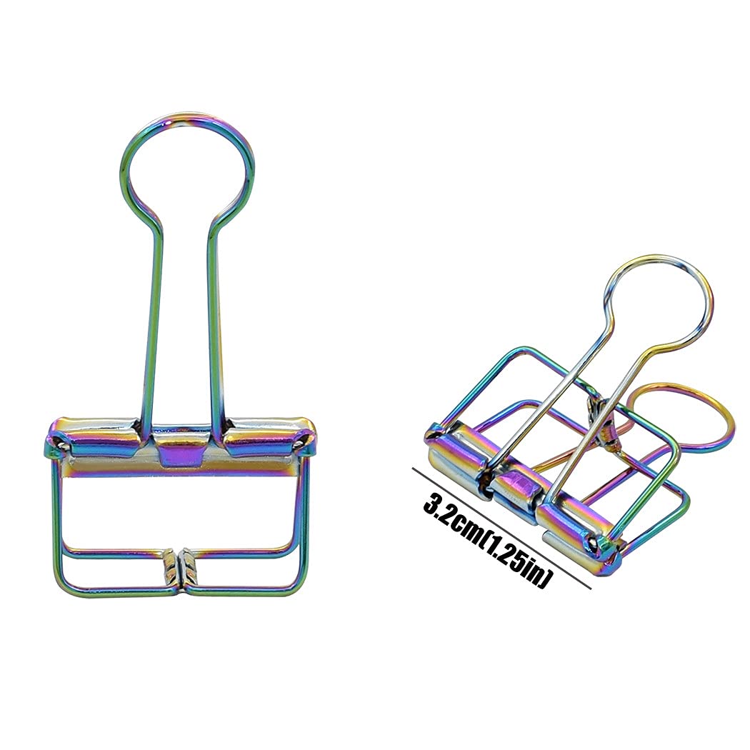 Binder Clips Paper Clamps 32mm Clips for Office School Supplies (Rainbow Colors)